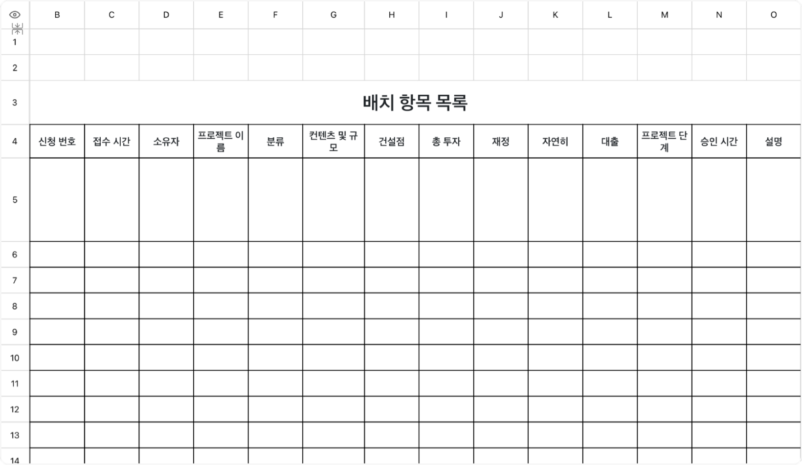 배치 항목 목록